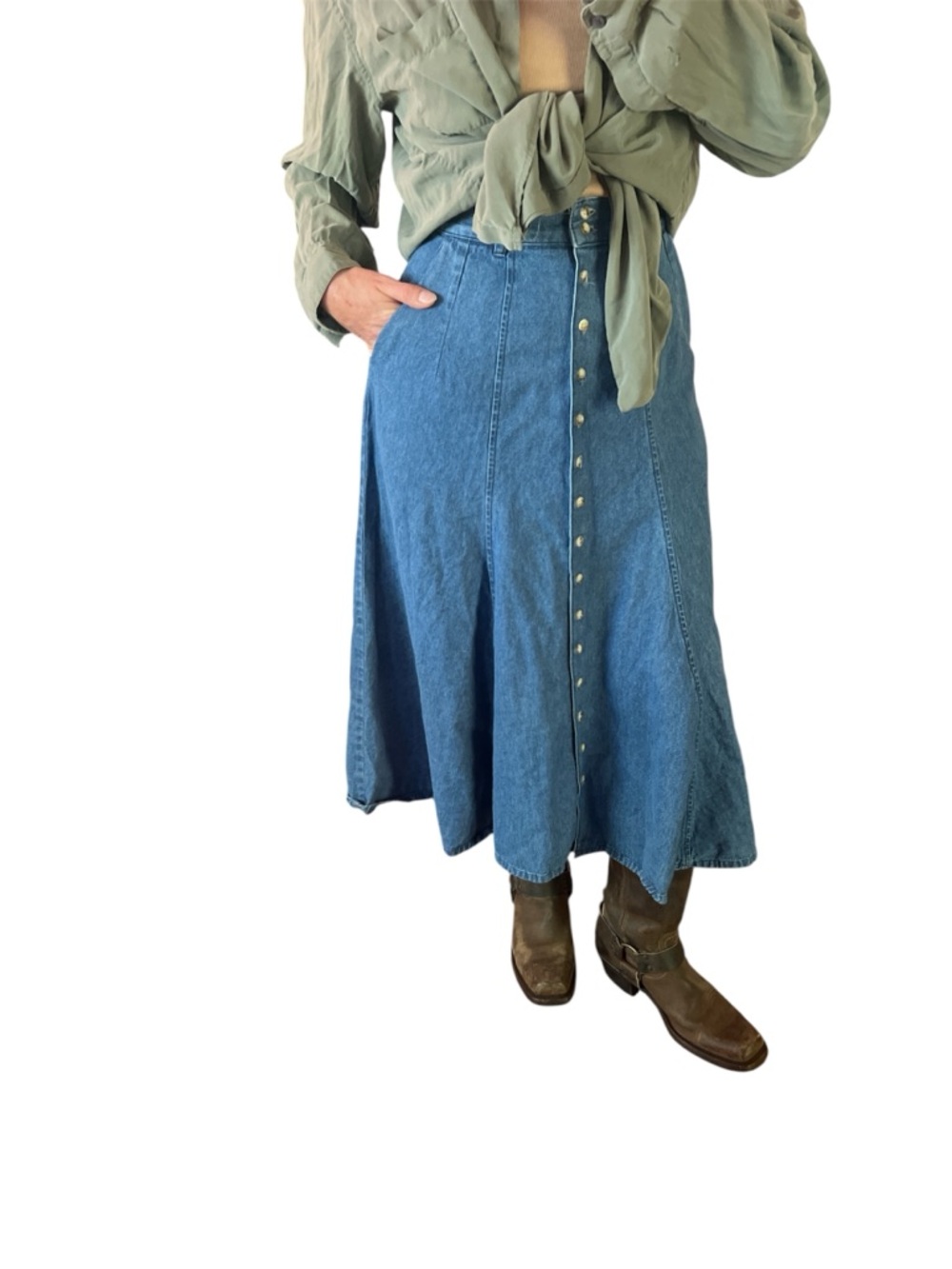 VINTAGE Orvis Denim Midi Skirt
